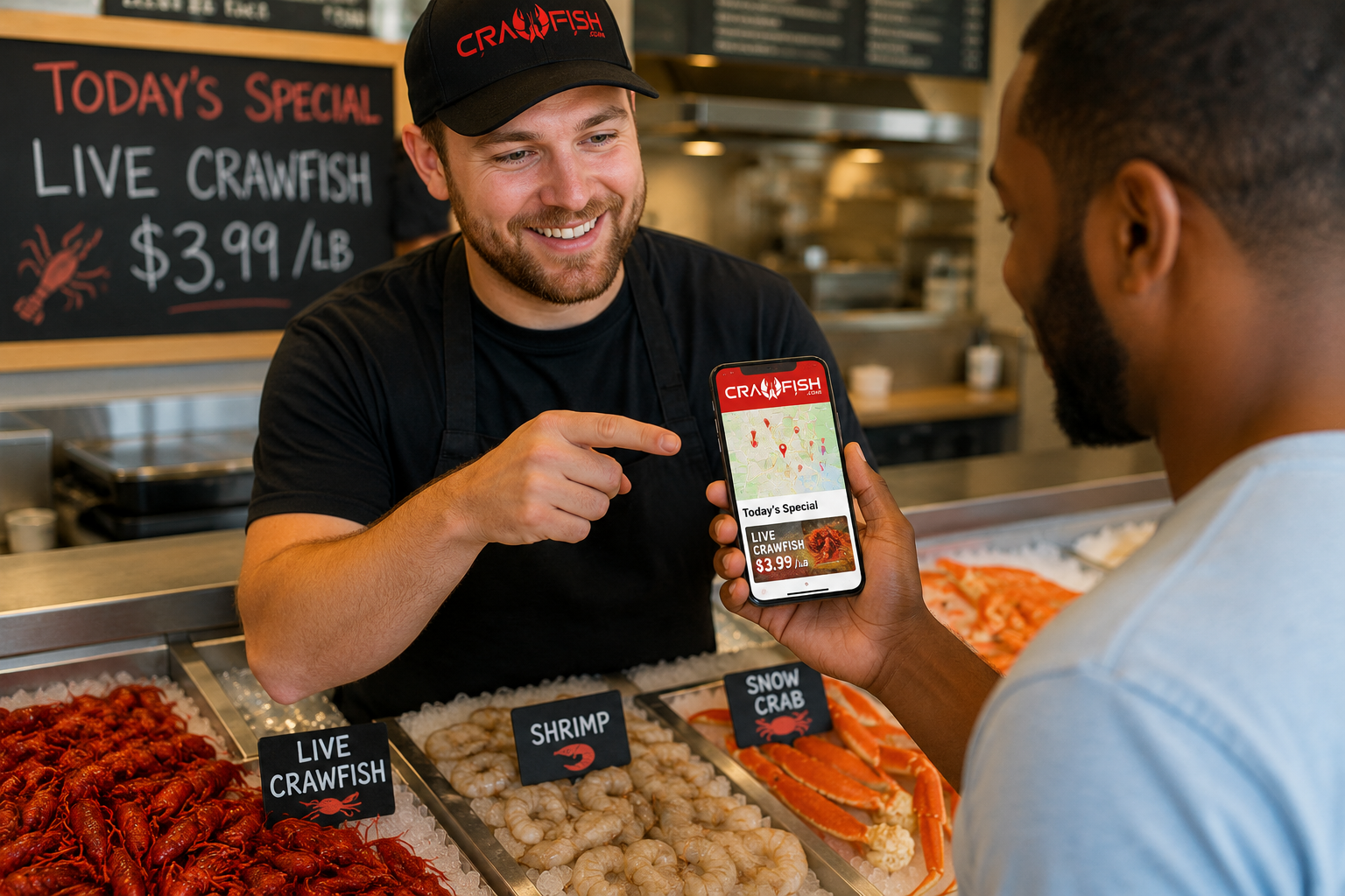 Fresh live crawfish available from a local seafood business