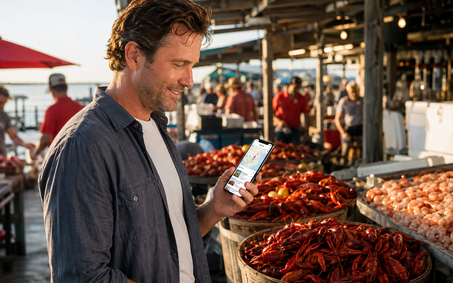 Customer using Crawfish.com to discover crawfish and seafood nearby